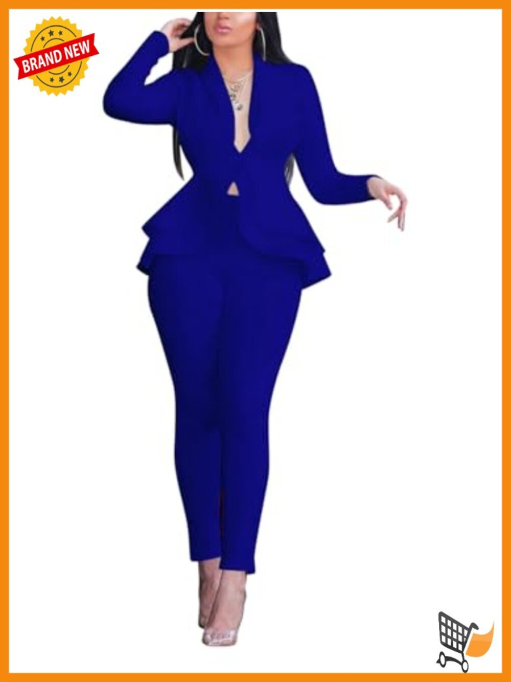 Women's Ruffle Blazer Two Piece Pant Suit Set Long Sleeve Bodycon